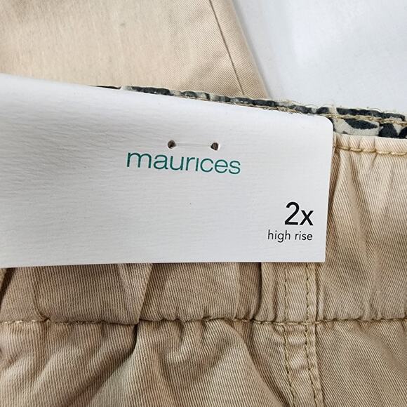 Mauricess Womens Tapered High Rise Belted Chino Ankle Pant Size 2X Khaki Beige - Picture 8 of 13